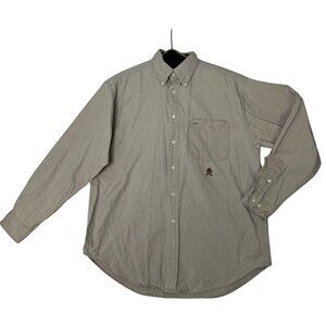 Tommy Hilfiger Mens Med Khaki Long Sleeve Button Down Shirt Crest Logo Cotton